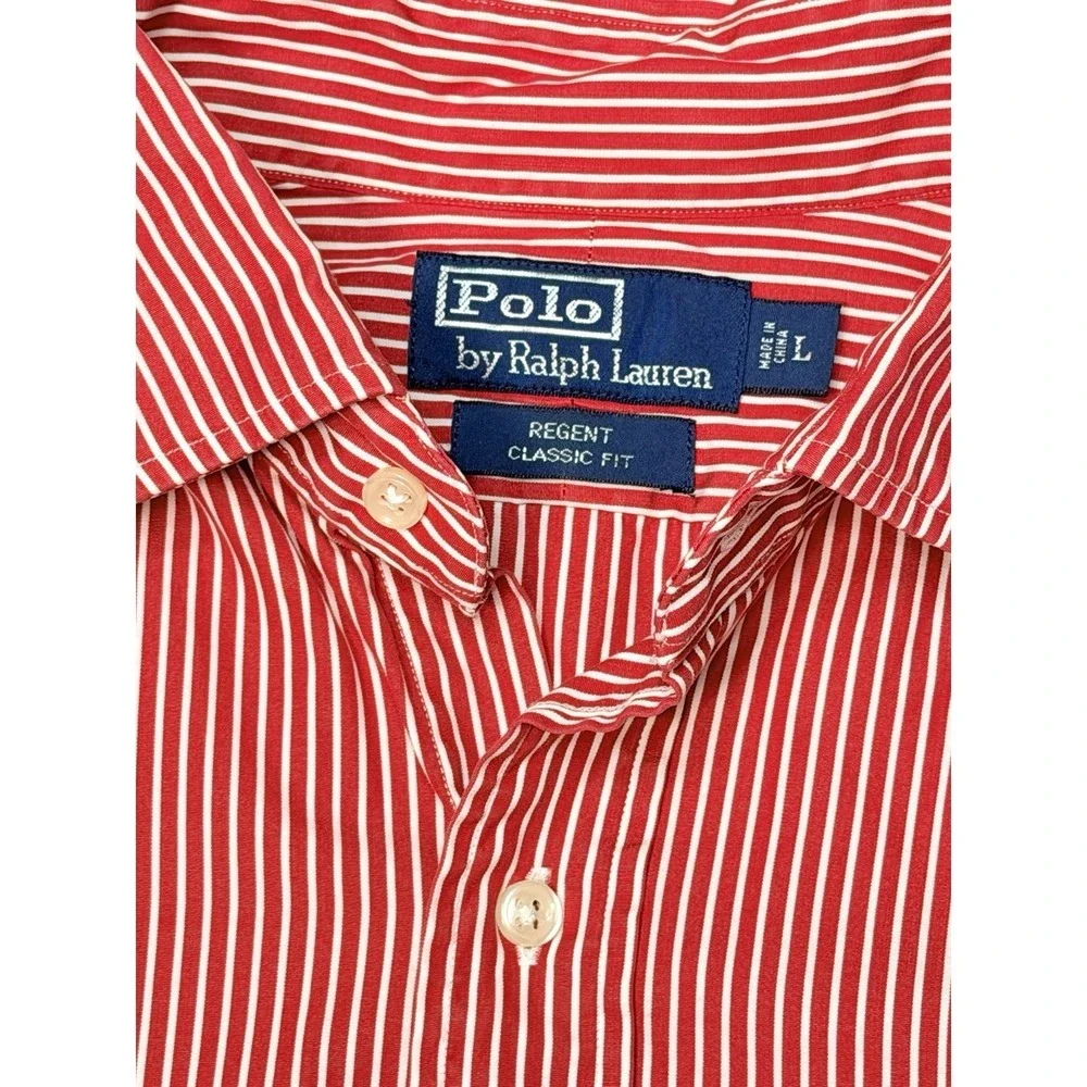 Polo‎ Ralph Lauren Regent Classic Fit Red White Stripe Button Shirt Large